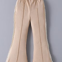 Mark & Mia Full Length Textured Bootcut Trouser with Lace Detailing - Khaki-image-78