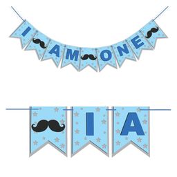 Bubble Trouble First Birthday Party Banner I am One Blue Star Party Decoration-image-4