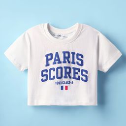Doreme Single Jersey Knit Half Sleeves T-Shirt with Text Print - White-image-85