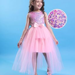Hola Bonita Knit Sleeveless Skirt Dress with Sequin andShimmer with Bow Applique - Pink-picture-27