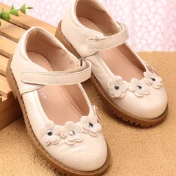 Babyoye Velcro Closure Ballerina With Floral Applique - Beige-picture-40