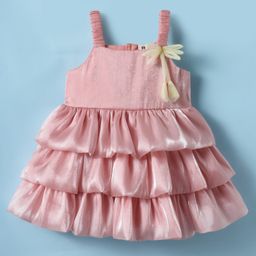 ToffyHouse Woven Sleeveless Solid Colour Layered Party Dress With Floral Applique - Peach-image-106