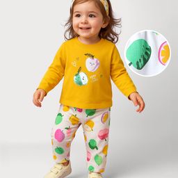 Babyoye 100% Cotton Knit Full Sleeves Night Suit With Tropical Theme Print - Yellow & White-image-28