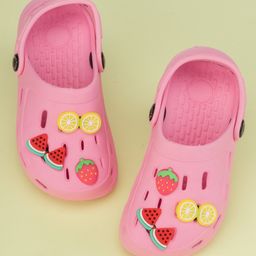 Yellow Bee Solid Clogs With Watermelon Lemon & Strawberry Charms - Pink-image-42