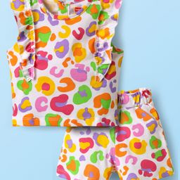 Babyhug Single Jersey Knit Sleeveless Co-ords Top & Shorts With Abstract Print - White-image-63