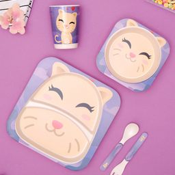 The Bamboo Co Purrfect Kitty Bamboo Kids Dinner Set of 5- Purple-28