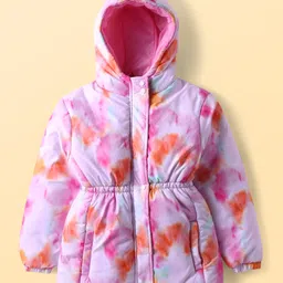 Pine Kids Woven Full Sleeves Tie & Dye Padded Hooded Jacket with Pocket - Pink-picture-46