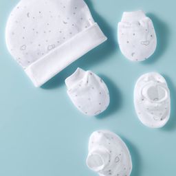 Ben Benny Interlock 100% Cotton Knit Cap Mittens & Booties With Sky Print White - Diameter 10.5 cm-picture-25
