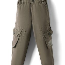 Olio Kids Cotton Woven Full Length Solid Trousers with Back Elastic & Pockets - Camel Brown-picture-17