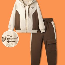 OLLINGTON ST. Cotton Knit Full Sleeves Printed Hooded Sweatshirts & Jogger Set -Multicolor & Brown-picture-11