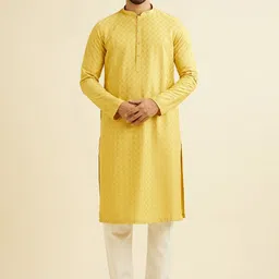 Manyavar Ethnic Motifs Embroidered Thread Work Mandarin Collar Straight Kurta with Pyjamas-image-73