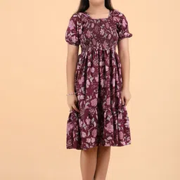 PaheliRani Women Purple Floral Print Fit & Flare Dress-picture-3