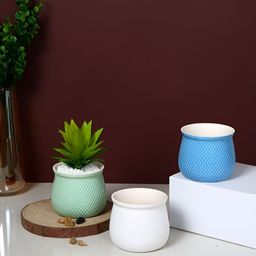 TAYHAA Blue & White 3 Pieces Textured Serenity Ceramic Flower Planters-25