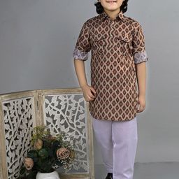 ahhaaaa Boys Floral Printed Regular Thread Work Kurta with Pyjamas-54