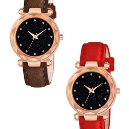 Gopal Shopcart Unisex Pack of 2 Embellished Dial Analogue Watch GR379RG 12D BRO RED Vel L-image-58