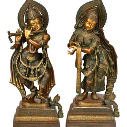 Exotic India Brown & Gold Toned 2 Pieces Lord Radha Krishna Religious Idol Showpiece-image-19