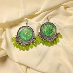 HOPMEE Silver Plated Crystals Studded Artificial Beaded Circular Shaped Chandbalis-10
