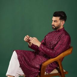 Anouk Men Geometric Mirror Work Kurta image 2