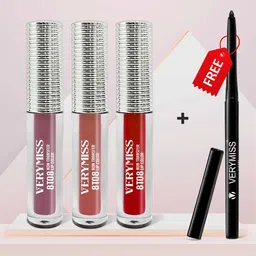 VERYMISS Set Of 3 8 To 8 Liquid Lipstick - 1.6 ml Each - Cordovan-Caffe Latte-Candy Apple-picture-0