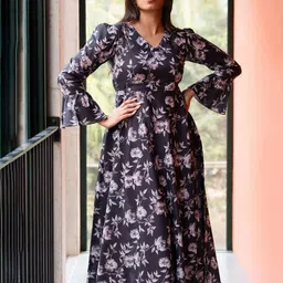 GULABOSITABO Women Cotton Floral Printed Bell Sleeves Fit & Flare Midi Dress-picture-4