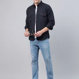 Hancock Men Button-Down Collar Solid Cotton Flannel Slim Fit Casual Shacket-image-43