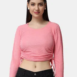 Popwings Women Solid Self Design Crop Top-11