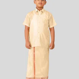 THANGAMAGAN Boys Short Sleeves Shirt With Dhoti-57