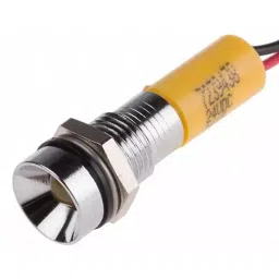 RS PRO Yellow Panel Mount Indicator 24V DC, Mounting Hole Size 8 mm, Termination Type Lead Wires, IP Rating IP67, Model No 7239438-7