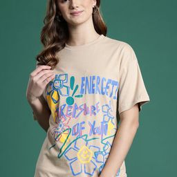 DressBerry Women Pure Cotton Typography Printed Drop-Shoulder Sleeves T-shirt-image-13