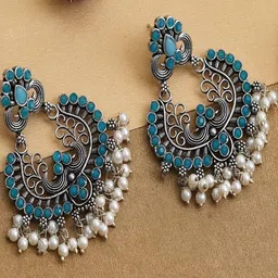 Privaanshi Silver-Plated Stones Studded & Beaded Chandbalis-15