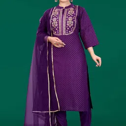 PATBRO Floral Embroidered Gotta Patti Work Kurta With Trouser And Dupatta-picture-19