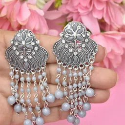 MEIRA JEWELLERY Silver-Plated Stones Studded & Beaded Contemporary Drop Earrings-picture-26