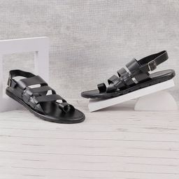Metro Men Black Leather Comfort Sandals-picture-16