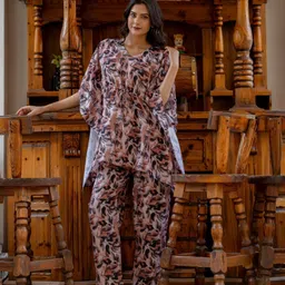 Jaipurite Floral Printed Kaftan With Pant Co-ord Set-picture-13