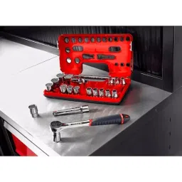 FACOM Metric 12.7 mm (1/2 Inch) Standard Socket Set With Ratchet 6 Point, S.161DBOX1 (Set of 21) image 2