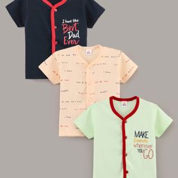 Mini Donuts Half Sleeves Vests Text Print Pack of 3 - Green Navy Lemon-picture-21