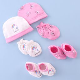 Doodle Poodle 100% Cotton Unicorn Print Cap Mittens & Booties Set of 2 White & Pink - Diameter 10.5 cm-image-79