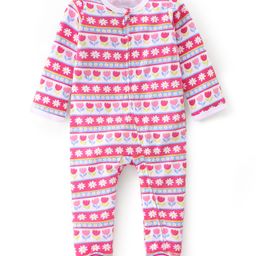 Babyhug Cotton Interlock Knit Full Sleeves Sleepsuit Floral Print - Pink-image-34