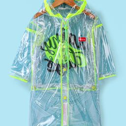 Babyhug Full Sleeves Below Knee Length Transparent Raincoat Rainy Day Print - Neon Green-image-48