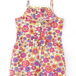Babyhug 100% Cotton Knit Single Jersey Sleeveless Jumpsuit With Floral Print - Multicolour-image-43