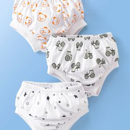 Doodle Poodle 100% Cotton Bear & Tractor Printed Briefs Pack Of 3 - Bright White-image-55