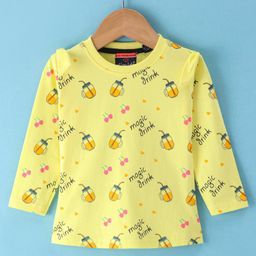 Olio Kids Cotton Knit Full Sleeves T-Shirts With Heart Print- Light Yellow-image-42