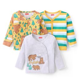 Babyhug Interlock Knit Full Sleeves Front Open Vests with Striped &  Animal Print Pack of 3  - Yellow Light Grey & Green-image-101