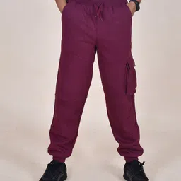 Kiddopanti Fleece Cut & Sew Cargo Track Pants - Maroon-picture-5