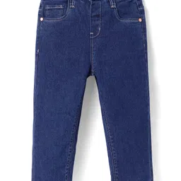 Babyhug Cotton Knit Full Length Washed Jeans With Stretch - Navy Blue-picture-4