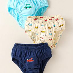 Tango Single Jersey Knit Vehicle Print Briefs Pack of 3 - Light Blue Navy Blue & Cream-14