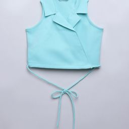 Taffykids Sleeveless Solid Wrap Around Crop Blazer Top - Aqua Blue-image-95