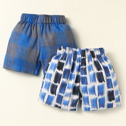 Rikidoos Pack Of 2 Checked & Abstract Printed Boxers - Blue & White-32