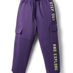 Pine Kids Cotton Knit Full Length Lounge Pant with Text Print - Purple-picture-29
