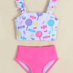 Babyhug Sleeveless Two Piece Swimsuit With Candy Print - White-image-27